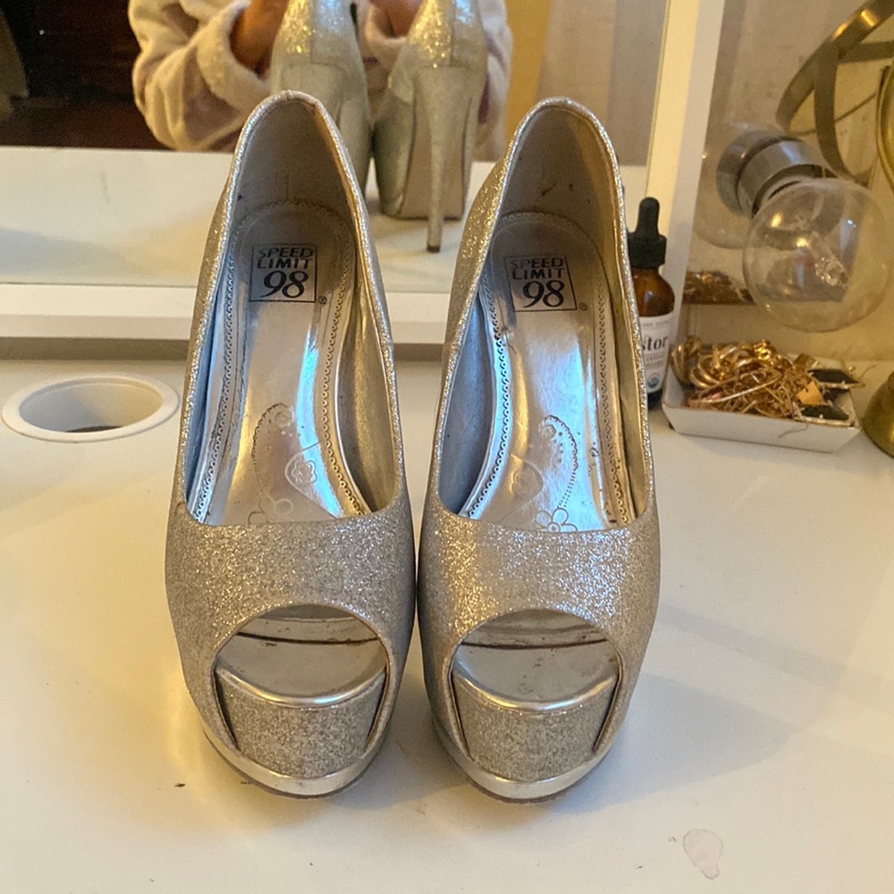 Silver platform heels